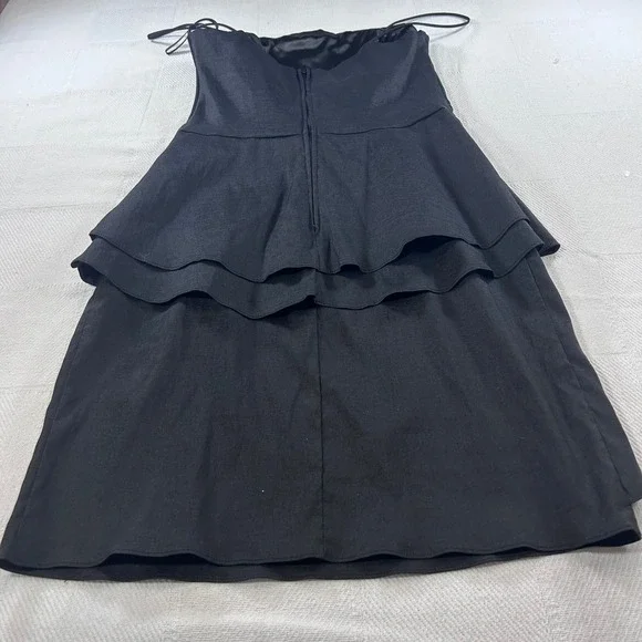 Let's Fashion Black Tiered Peplum Cocktail Dress Spaghetti Strap Sz M Party - Picture 6 of 9